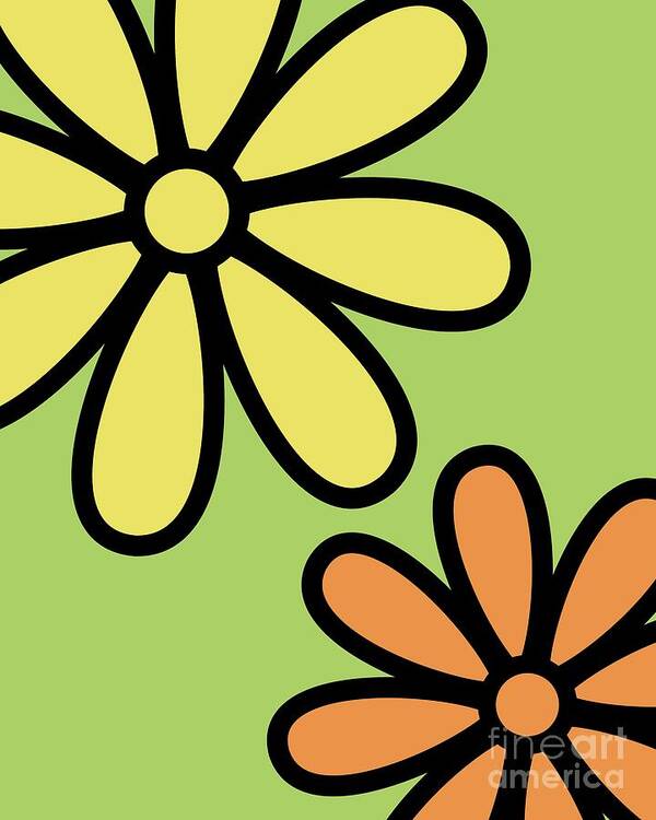 Mod Art Print featuring the digital art Mod Flowers 3 on Green by Donna Mibus