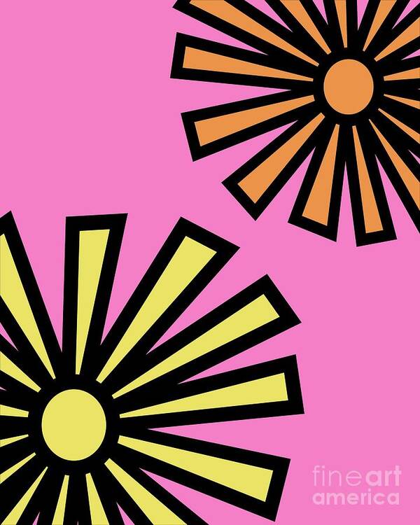 Mod Art Print featuring the digital art Mod Flowers 4 on Pink by Donna Mibus