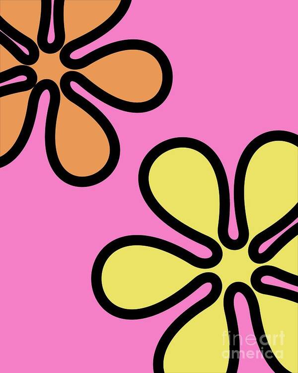Mod Art Print featuring the digital art Mod Flowers on Pink by Donna Mibus