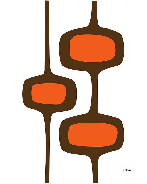 Mid Century Shapes Art Print featuring the digital art Mod Pod 2 Orange and Brown on White by Donna Mibus