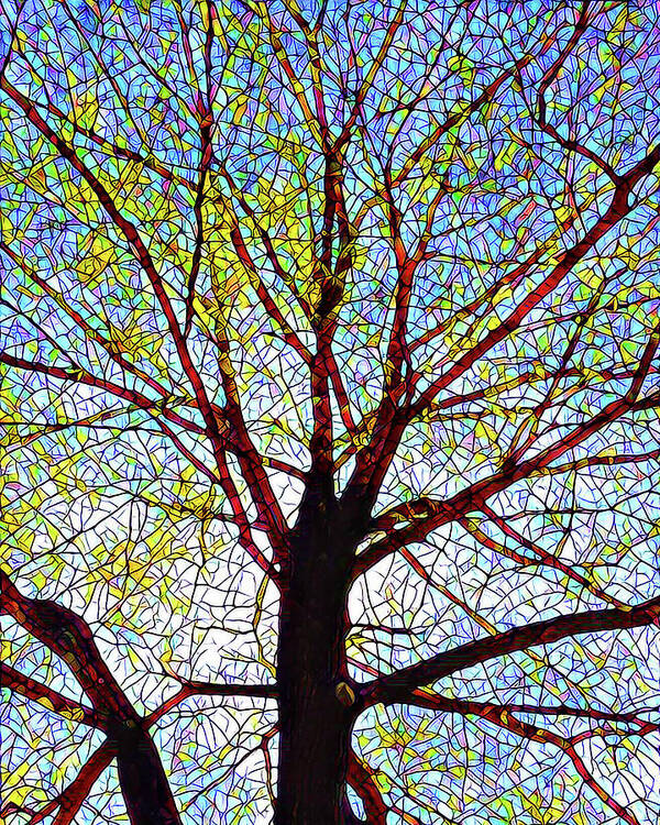 Tree Art Print featuring the digital art Mosaic tree by Rod Melotte