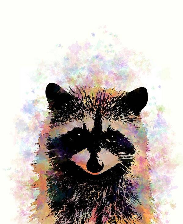 Raccoon Art Print featuring the mixed media Multicolor Raccoon 27 by Lucie Dumas