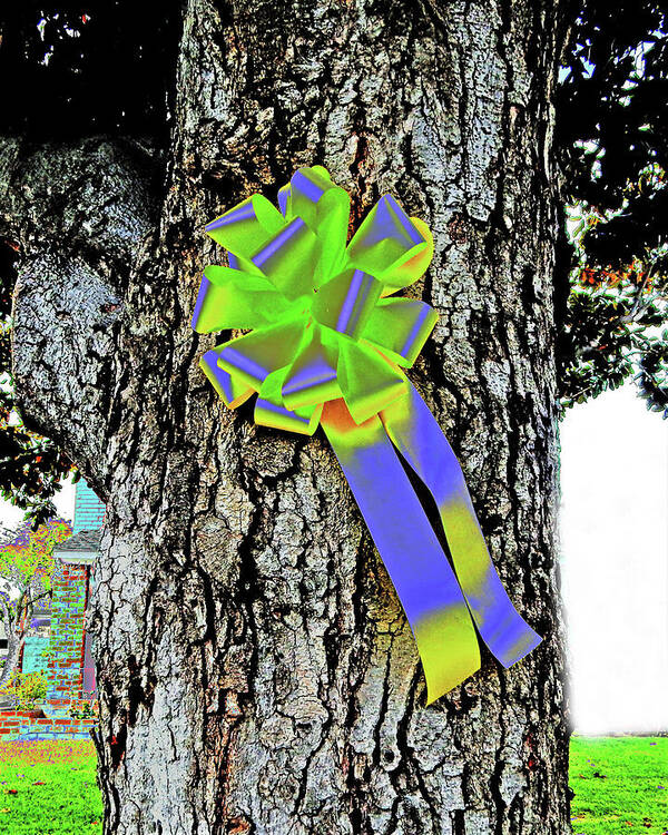 Neon Art Print featuring the photograph Neon Ribbon On Tree by Andrew Lawrence