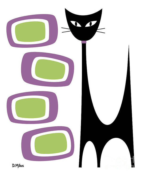 Atomic Art Print featuring the digital art No Background Atomic Cat Purple Green by Donna Mibus