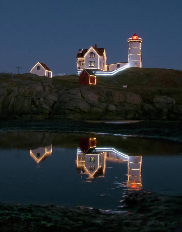 Nubble Art Print featuring the photograph Nubble Light York Maine at Blue Hour by Betty Denise