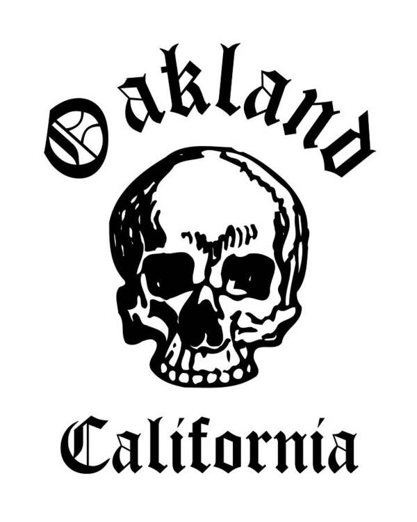 Oakland Art Print featuring the drawing Oakland California Hardcore Streets Urban Streetwear White Skull, Super Sharp PNG 2 by Kathy Anselmo