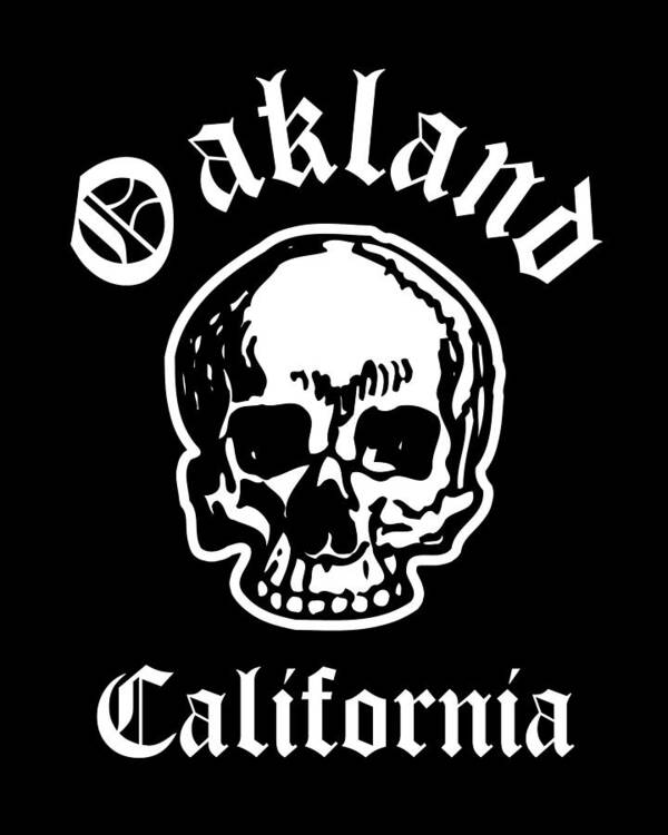 Oakland Art Print featuring the photograph Oakland California Hardcore Streets Urban Streetwear White Skull, White Text Super Sharp PNG 3 by Kathy Anselmo