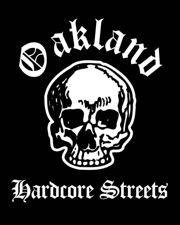 Oakland Art Print featuring the drawing Oakland California Hardcore Streets Urban Streetwear White Skull, White Text Super Sharp PNG by Kathy Anselmo