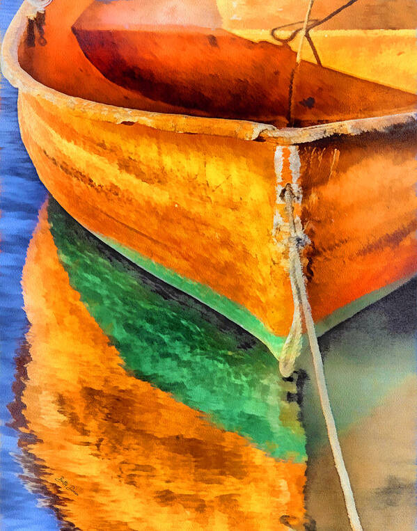 Rockport Art Print featuring the photograph Orange Dinghy in Warm Sun by Betty Denise