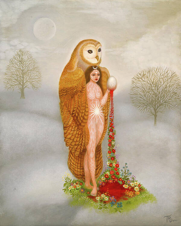 Owl Goddess Art Print featuring the painting Owl Shaman Moon Goddess by Tino Rodriguez