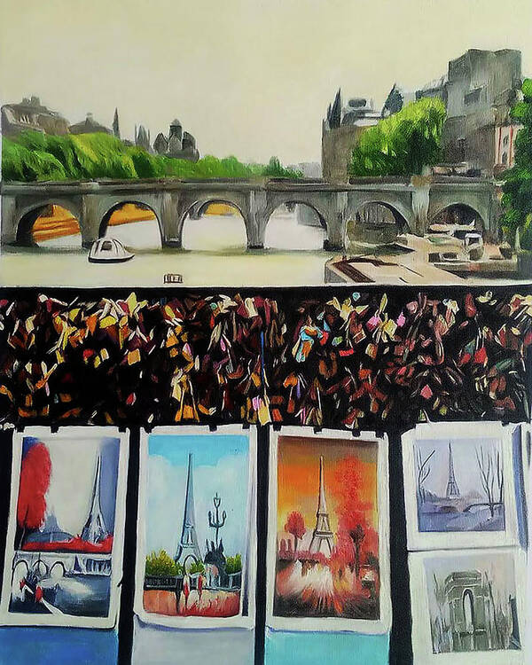 Paris Art Print featuring the painting Padlocks Over The Seine by Danl Art