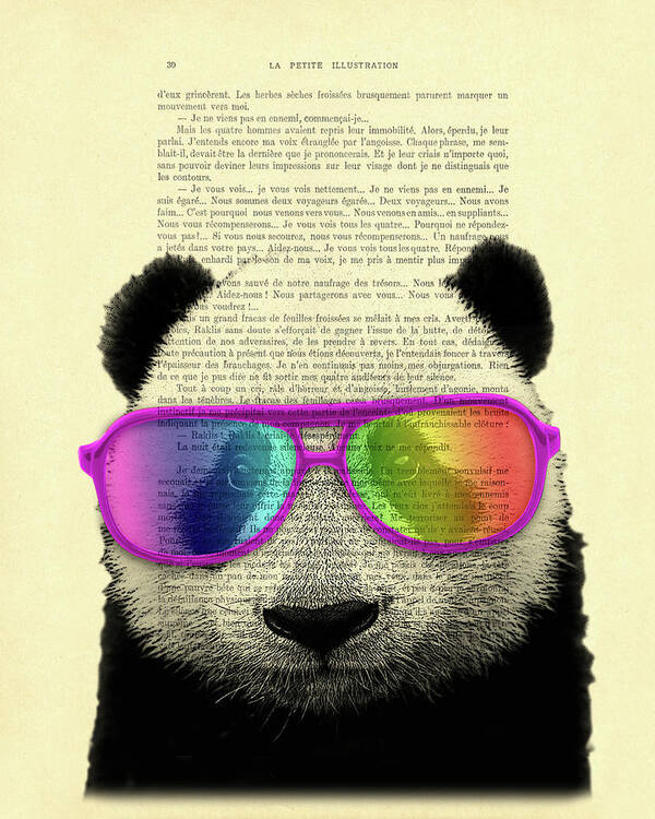Panda Art Print featuring the mixed media Panda bear with cool sunglasses, wildlife animal with rainbow glasses by Madame Memento