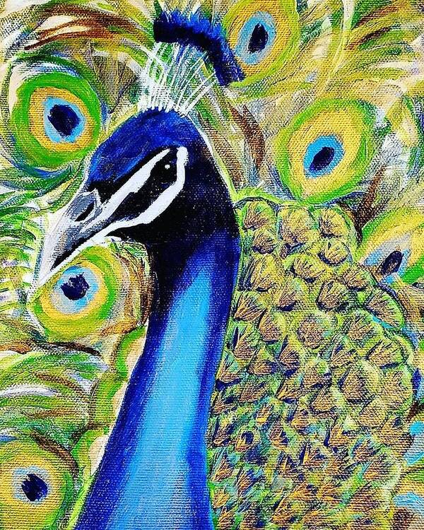 Peacock Art Print featuring the painting Peacock by Amy Kuenzie