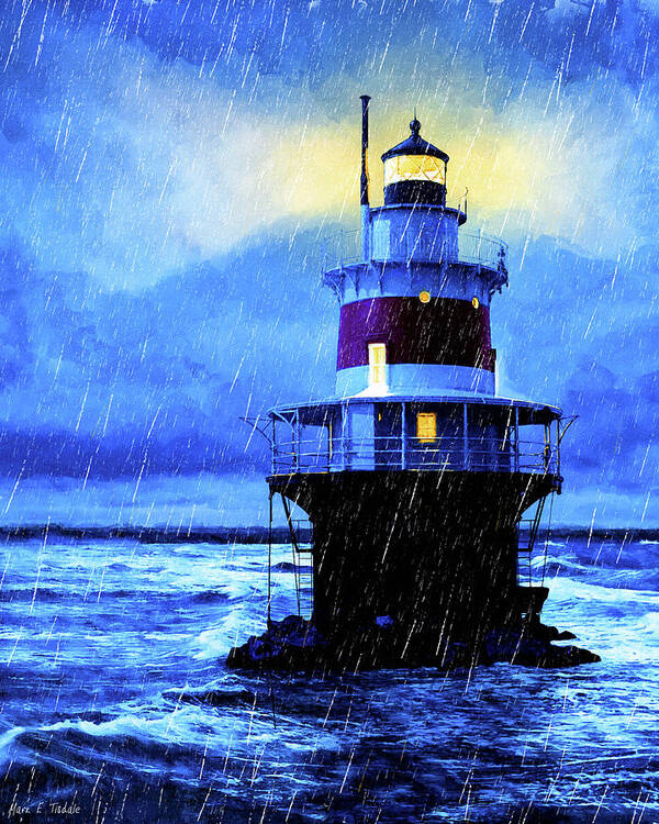 Lighthouse Art Print featuring the mixed media Peck Ledge Light - Norwalk Connecticut by Mark Tisdale