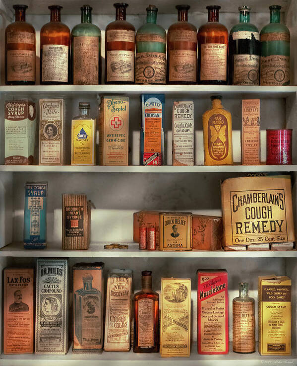 Pharmacist Art Print featuring the photograph Pharmacy - Many coughing cures by Mike Savad