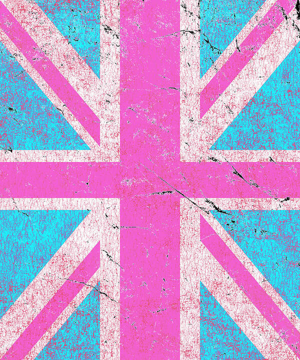 Funny Art Print featuring the digital art Pink Retro Union Jack Flag by Flippin Sweet Gear