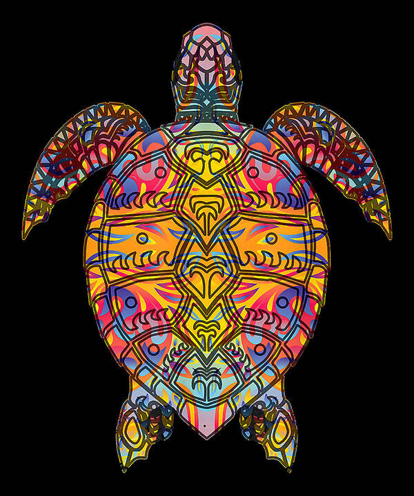 Precious Life Psychedelic Hippie Sea Turtle Gift. Tribal Turtle