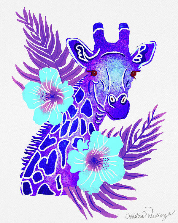 Purple Art Print featuring the painting Purple Giraffe Tropical Jungle Safari by Christina Wedberg