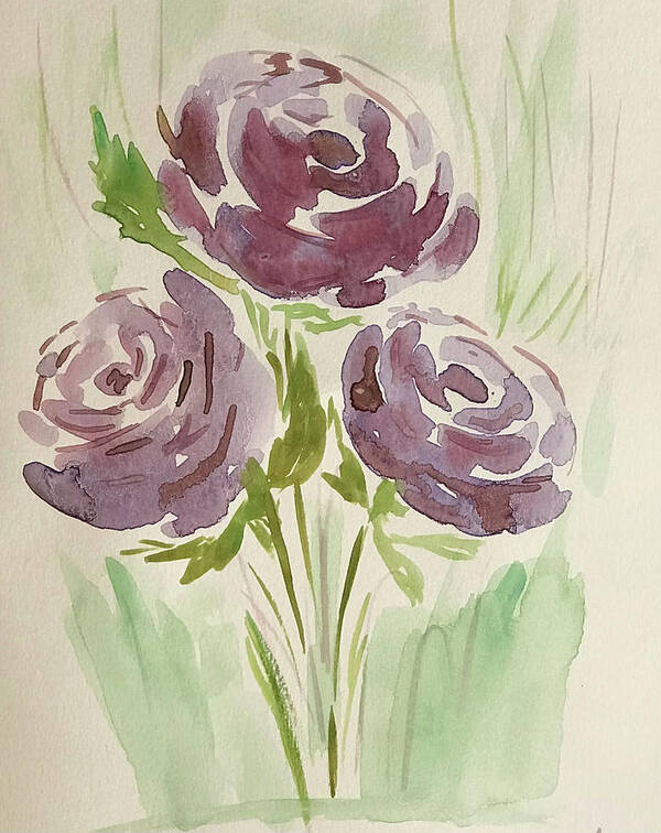 Watercolor Painting Art Print featuring the painting Purple roses by Tetiana Bielkina