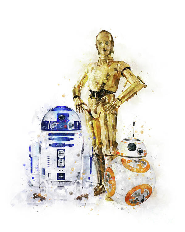 R2d2 Art Print featuring the mixed media R2d2 C3po Bb8 by Monn Print