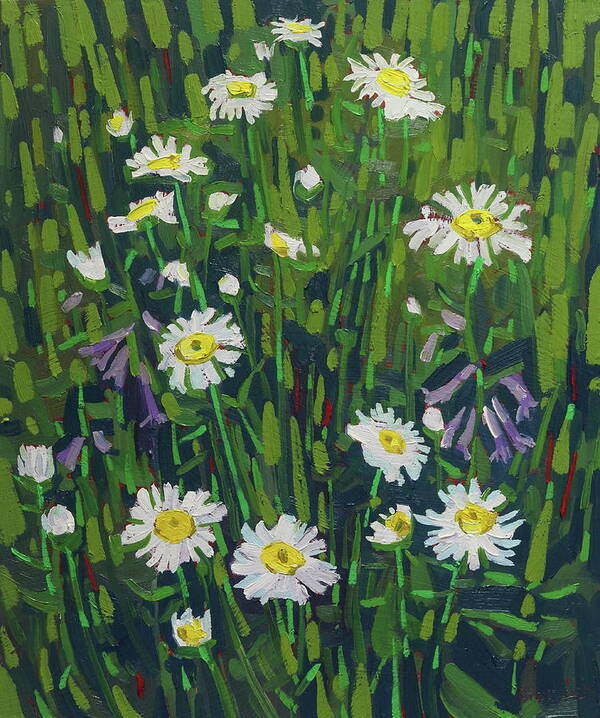 2671 Art Print featuring the painting Rainy Day Daisies by Phil Chadwick