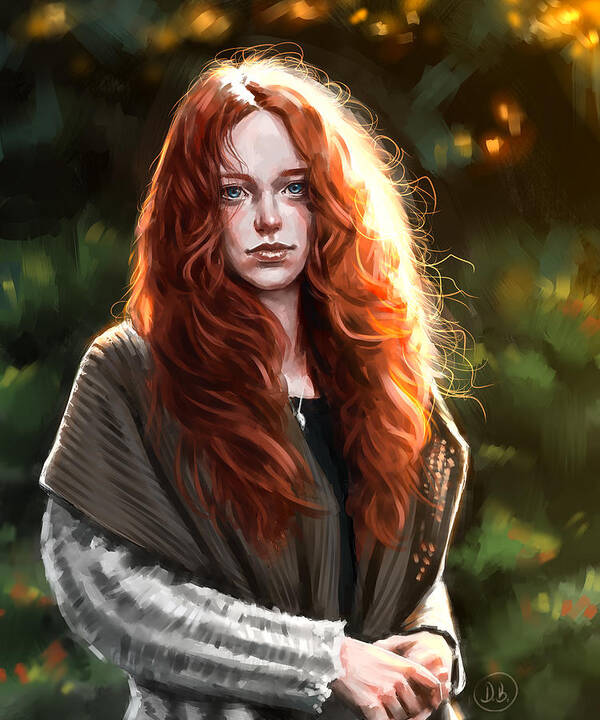 Red Hair Girl Art Print featuring the digital art Red hair girl - portrait by Darko B