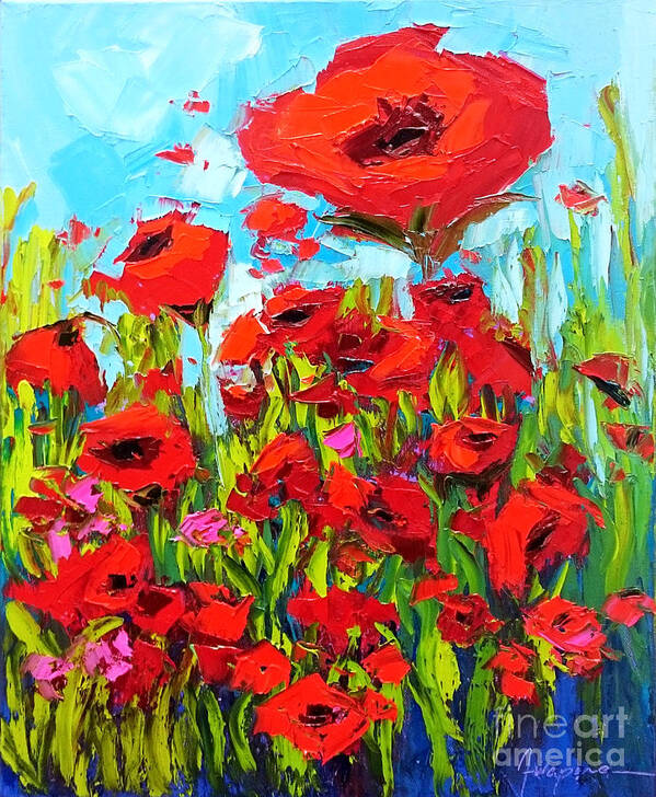 Original Artwork By Awapara Art Art Print featuring the painting Red Peony Flower Field Paradise by Patricia Awapara