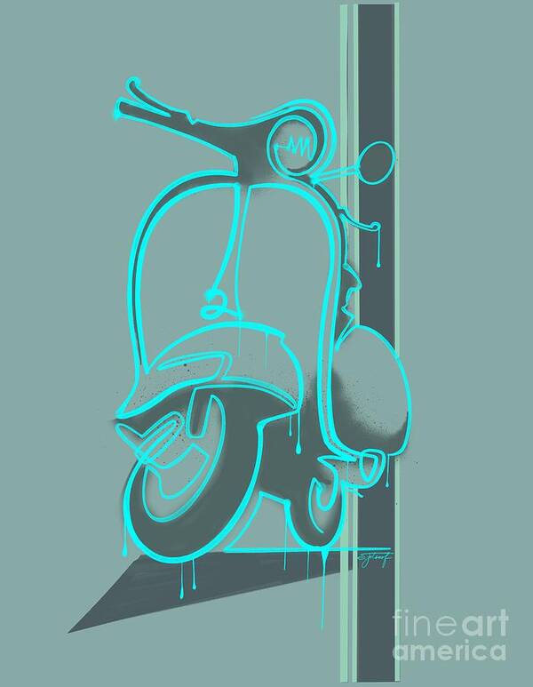 Scooter Art Print featuring the painting Retro Graffiti Vespa Scooter by Sassan Filsoof