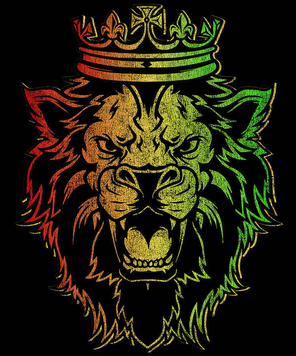 Cool Art Print featuring the digital art Retro Lion of Judah Rastafarian by Flippin Sweet Gear