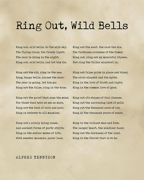 Ring Out Art Print featuring the digital art Ring Out, Wild Bells - Alfred, Lord Tennyson Poem - Literature - Typewriter Print 3 - Vintage by Studio Grafiikka