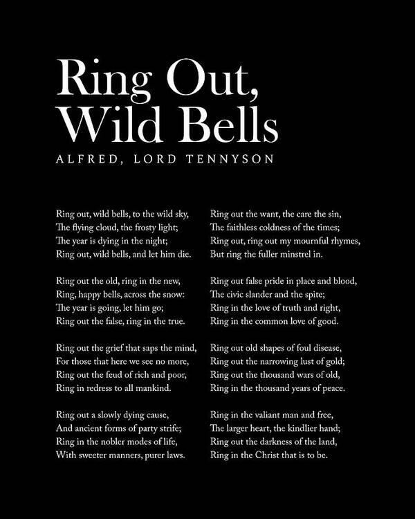 Ring Out Art Print featuring the digital art Ring Out, Wild Bells - Alfred, Lord Tennyson Poem - Literature - Typography Print 2 - Black by Studio Grafiikka