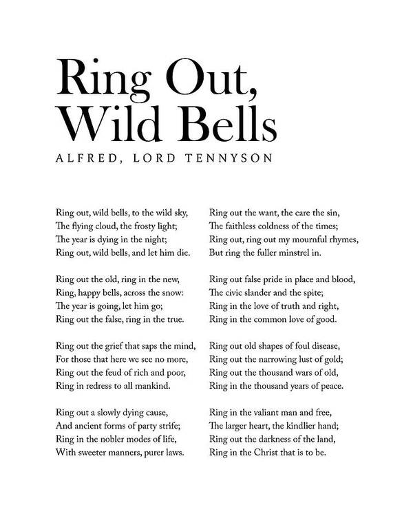 Ring Out Art Print featuring the digital art Ring Out, Wild Bells - Alfred, Lord Tennyson Poem - Literature - Typography Print 1 by Studio Grafiikka
