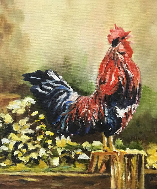 Colorful Rooster Art Print featuring the painting Rise and Shine by Juliette Becker
