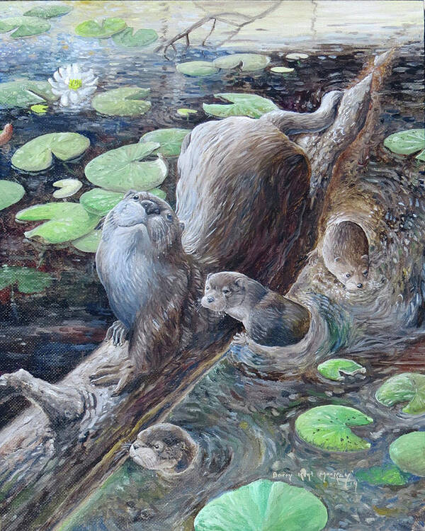 River Otter Art Print featuring the painting River Otters by Barry Kent MacKay