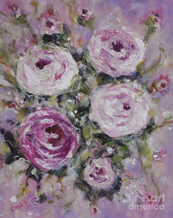 Romantic Pink Rose Art Print featuring the painting Romantic Pink Rose by Cherie Salerno
