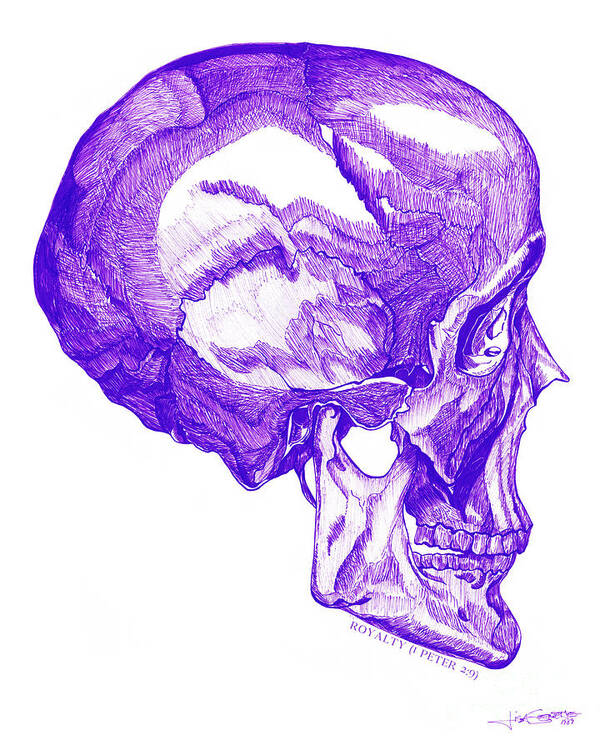 Purple Art Print featuring the drawing Royalty-Purple Skull by Lisa Senette