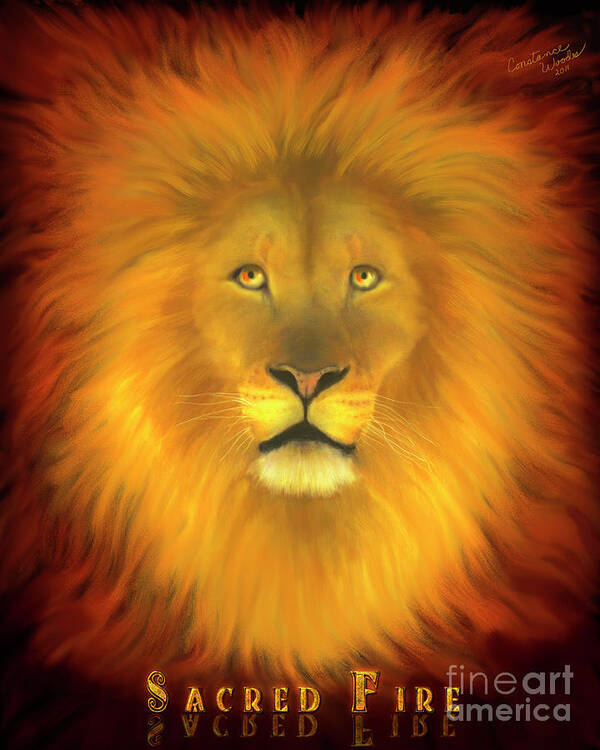 Lion Art Print featuring the digital art Sacred Fire by Constance Woods