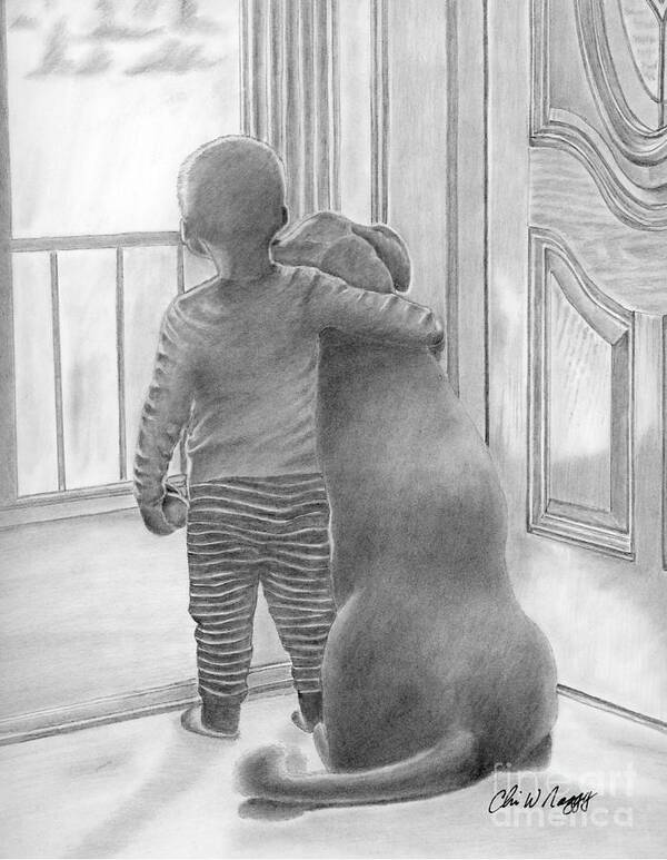 Dog Art Art Print featuring the drawing Safe Inside by Chris Naggy