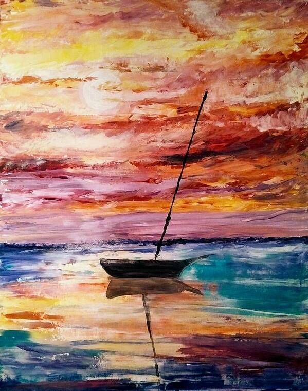 Sailboat Art Print featuring the painting Sailboat Sunset by Lynne McQueen
