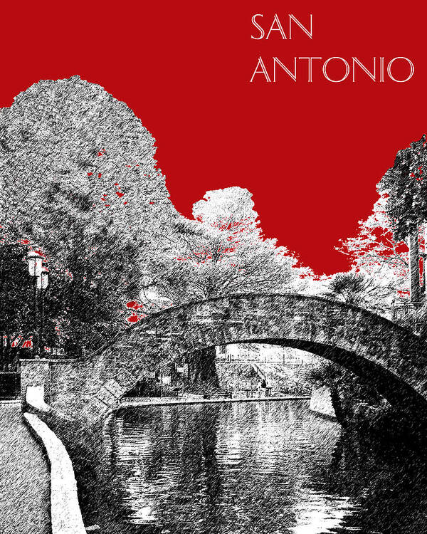 Architecture Art Print featuring the digital art San Antonio Skyline River Walk - Dark Red by DB Artist