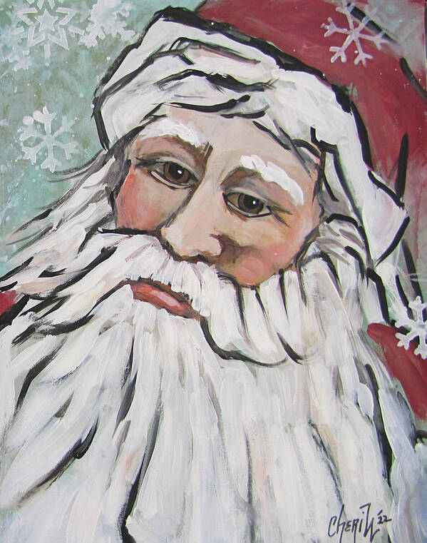 Santa Claus Art Print featuring the painting Santa Hopped Into My Page by Cheri Wollenberg