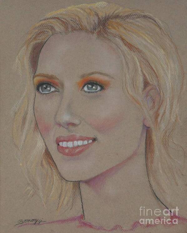 Scarlett Johansson Art Print featuring the drawing Blond Bombshell No.5--Scarlett Johansson by Jayne Somogy