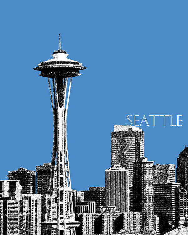 Architecture Art Print featuring the digital art Seattle Skyline Space Needle - Slate Blue by DB Artist