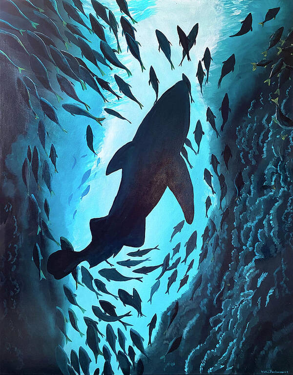 Shark Rising Art Print featuring the painting Shark Rising by Winton Bochanowicz