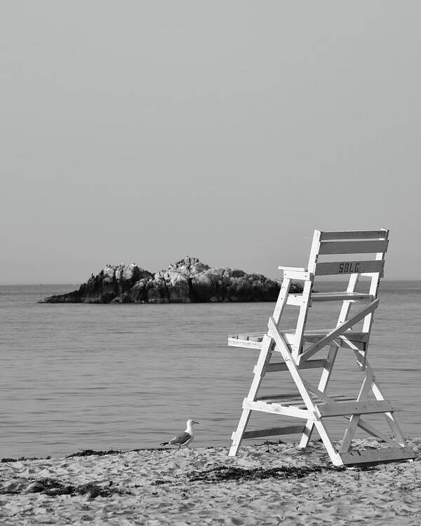 Manchester Art Print featuring the photograph Singing Beach Lifeguard Chair Manchester by the Sea MA Black and White by Toby McGuire