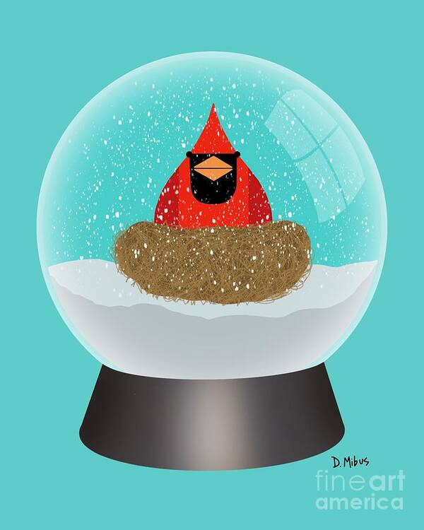 Snow Globe Art Print featuring the digital art Snow Globe with Red Cardinal by Donna Mibus