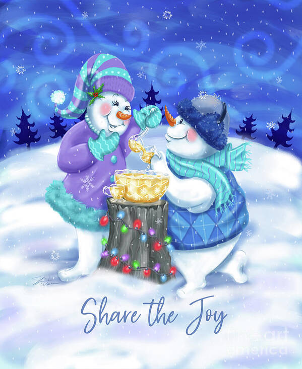 Snowman Art Print featuring the mixed media Snowman Share the Joy by Shari Warren
