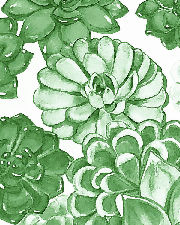 Succulent Art Print featuring the painting Soft Green Succulent Plants Garden Watercolor Interior Art VII by Irina Sztukowski
