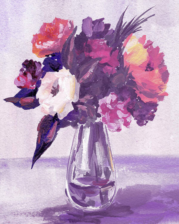 Flowers Art Print featuring the painting Soft Vintage Dusty Purple Flowers Bouquet Summer Floral Impressionism I by Irina Sztukowski