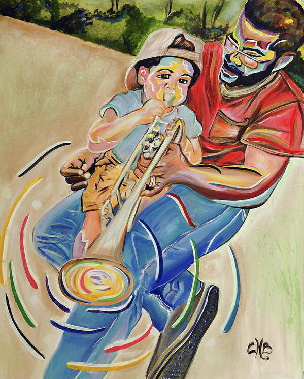 Father Art Print featuring the painting Sounds of Fatherhood by Chiquita Howard-Bostic